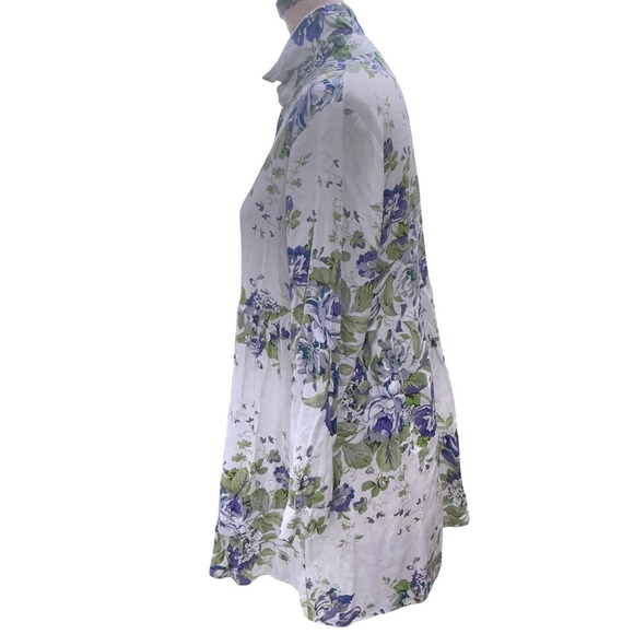 BellaRosa Lavender Green Floral Button Front Shirt Dress Tunic M/L Cottagecore - Picture 4 of 8